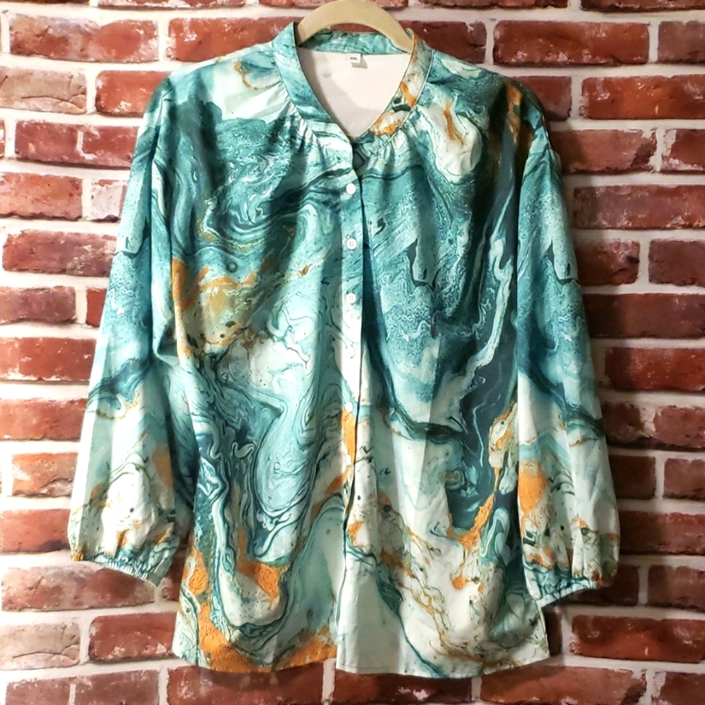 Women's green 3/4 sleeve blouse